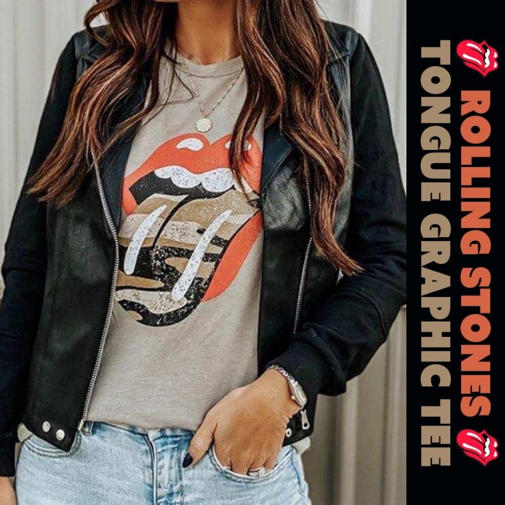 Rolling Stones Tongue/Leopard Print Graphic Tee - Picture 4 of 11